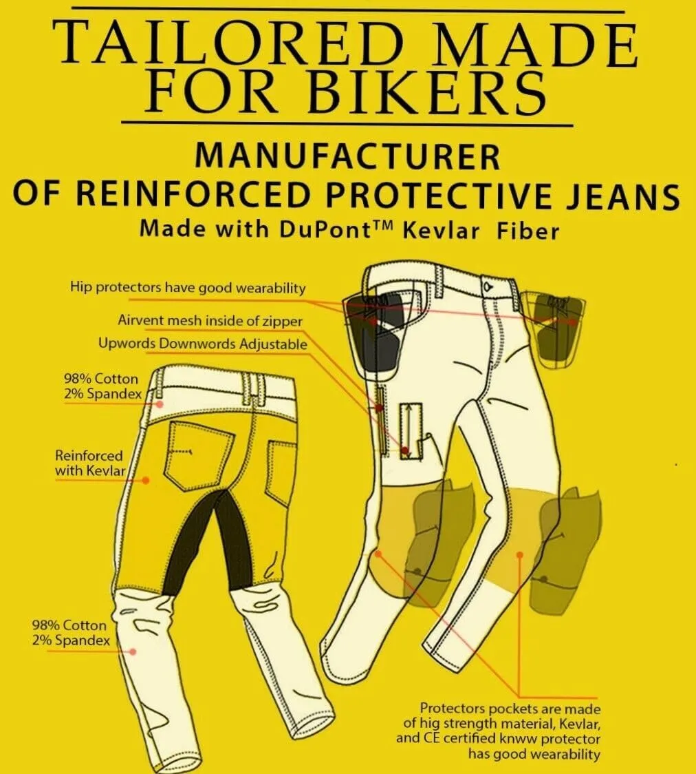 Men Motorcycle Jeans Motorbike Protective Pants Reinforced Denim Trousers Kevlar Protective CE Approved Removable Armored