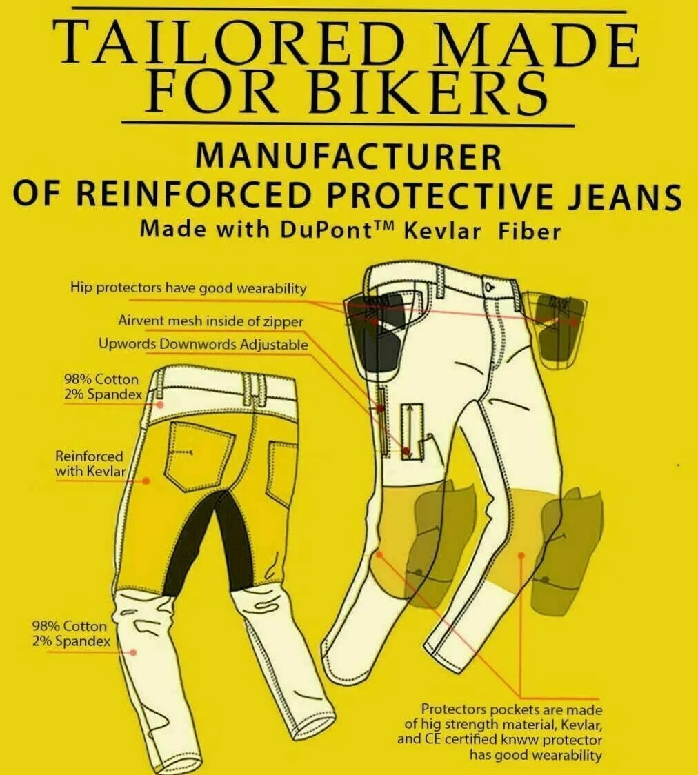 Men Motorcycle Jeans Motorbike Protective Pants Reinforced Denim Trousers Kevlar Protective CE Approved Removable Armored
