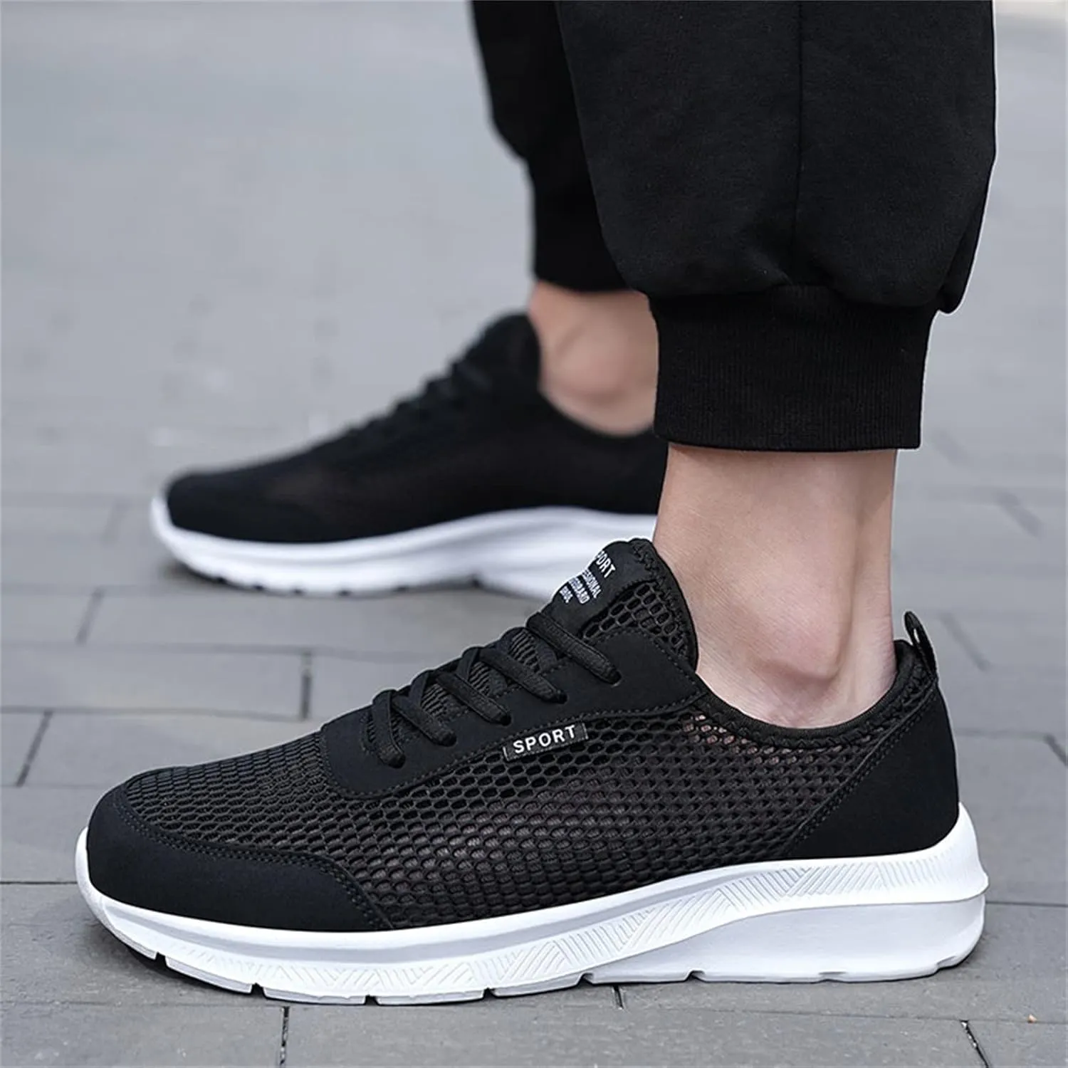 Mens Athletic Lace-Up Sneakers: Breathable Mesh Lightweight Design with Airflow Channels & Orthopedic Footbed for All-Day Comfort in Running, Gym & Travel for Men