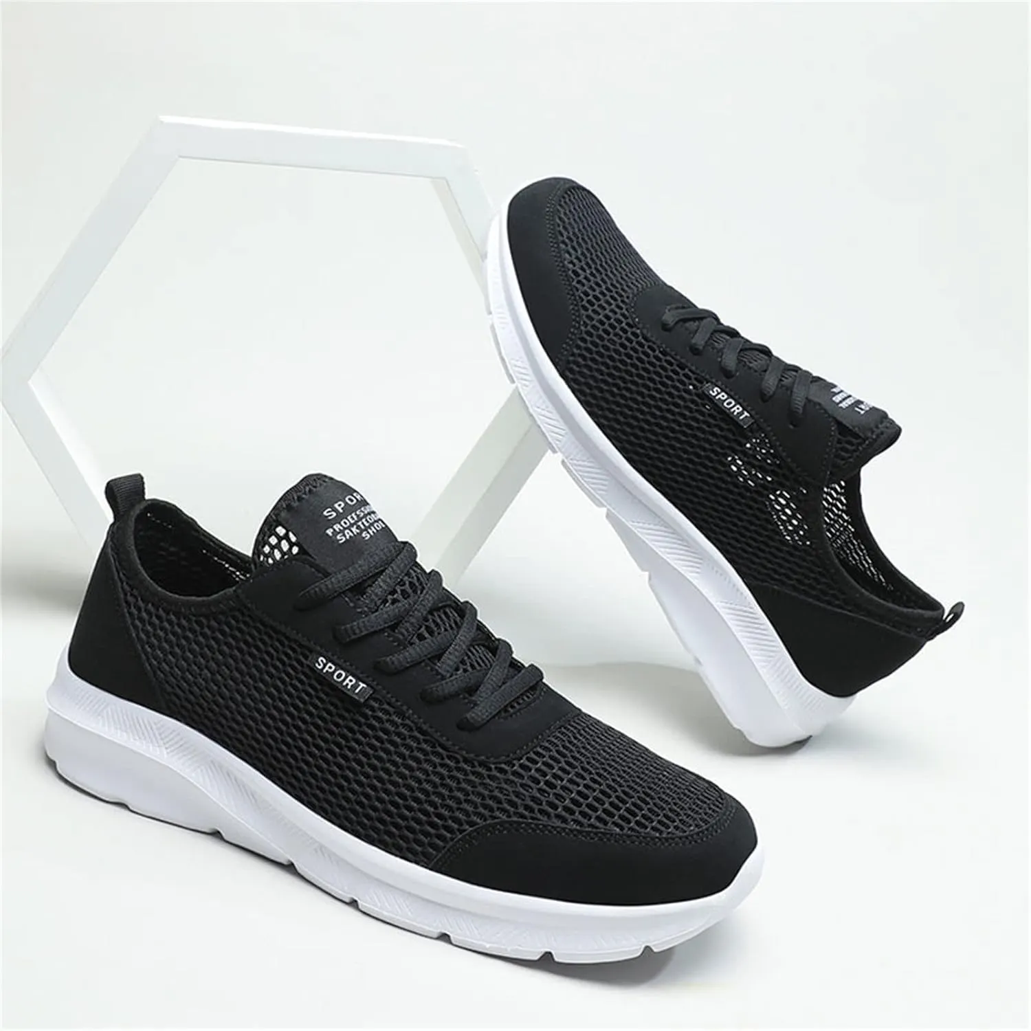 Mens Athletic Lace-Up Sneakers: Breathable Mesh Lightweight Design with Airflow Channels & Orthopedic Footbed for All-Day Comfort in Running, Gym & Travel for Men