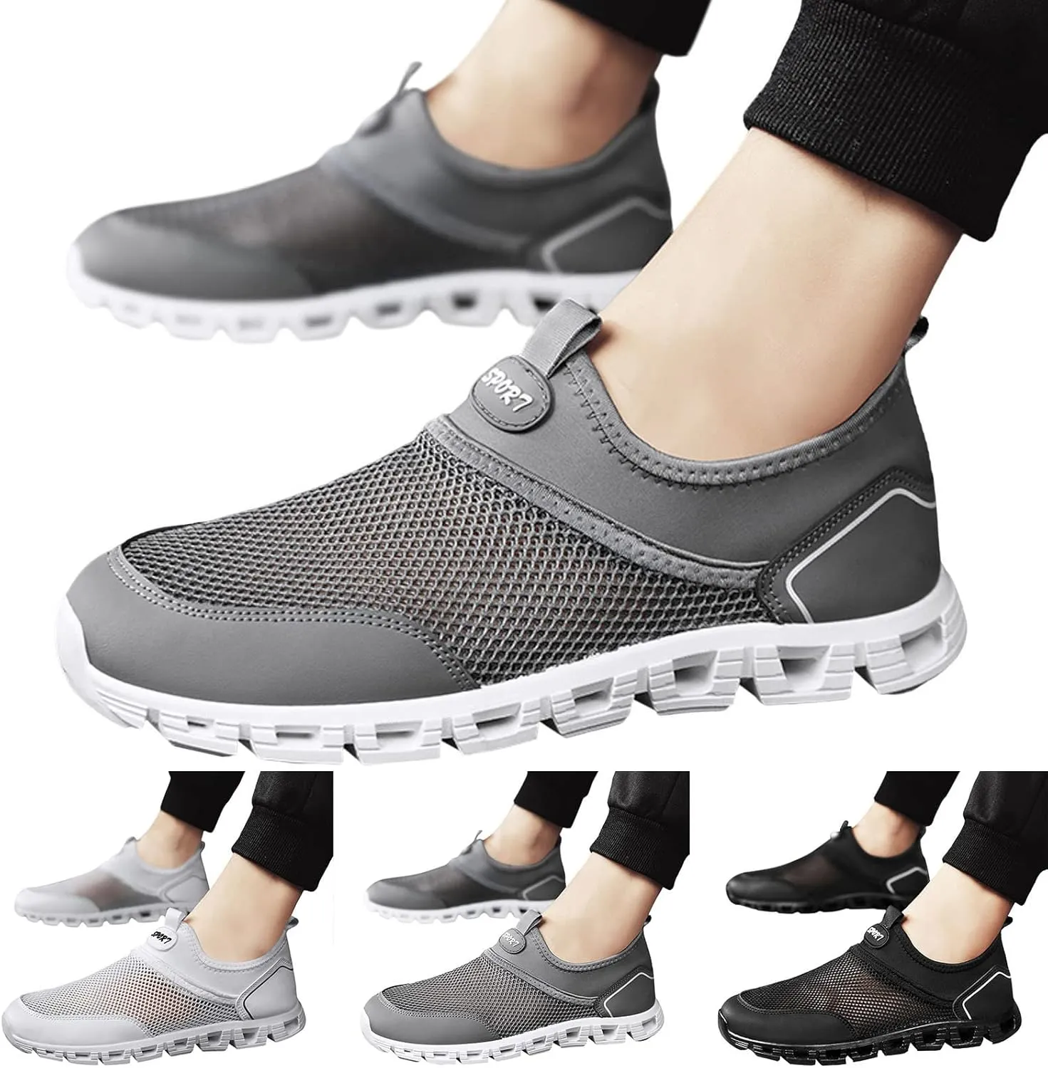 Men's Comfortable Canvas Shoes Comfortable Breathable Lightweight Tennis Shoe Hook and Loop Orthopedic Sneakers