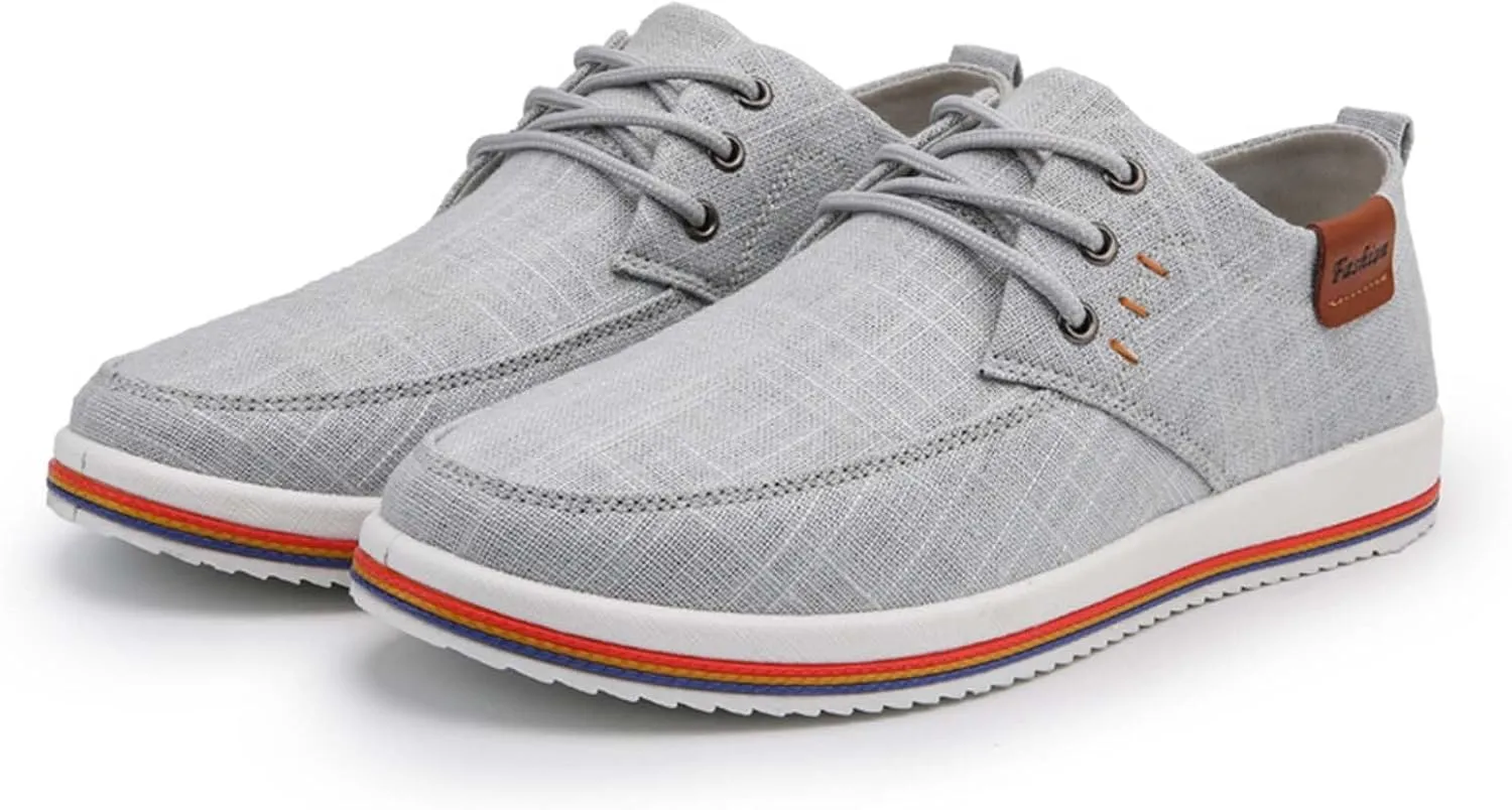 Men's Fashion Loafers Breathable Canvas Shoes Comfortable Round Toe Sneakers Low Top Lace Up Casual Shoes
