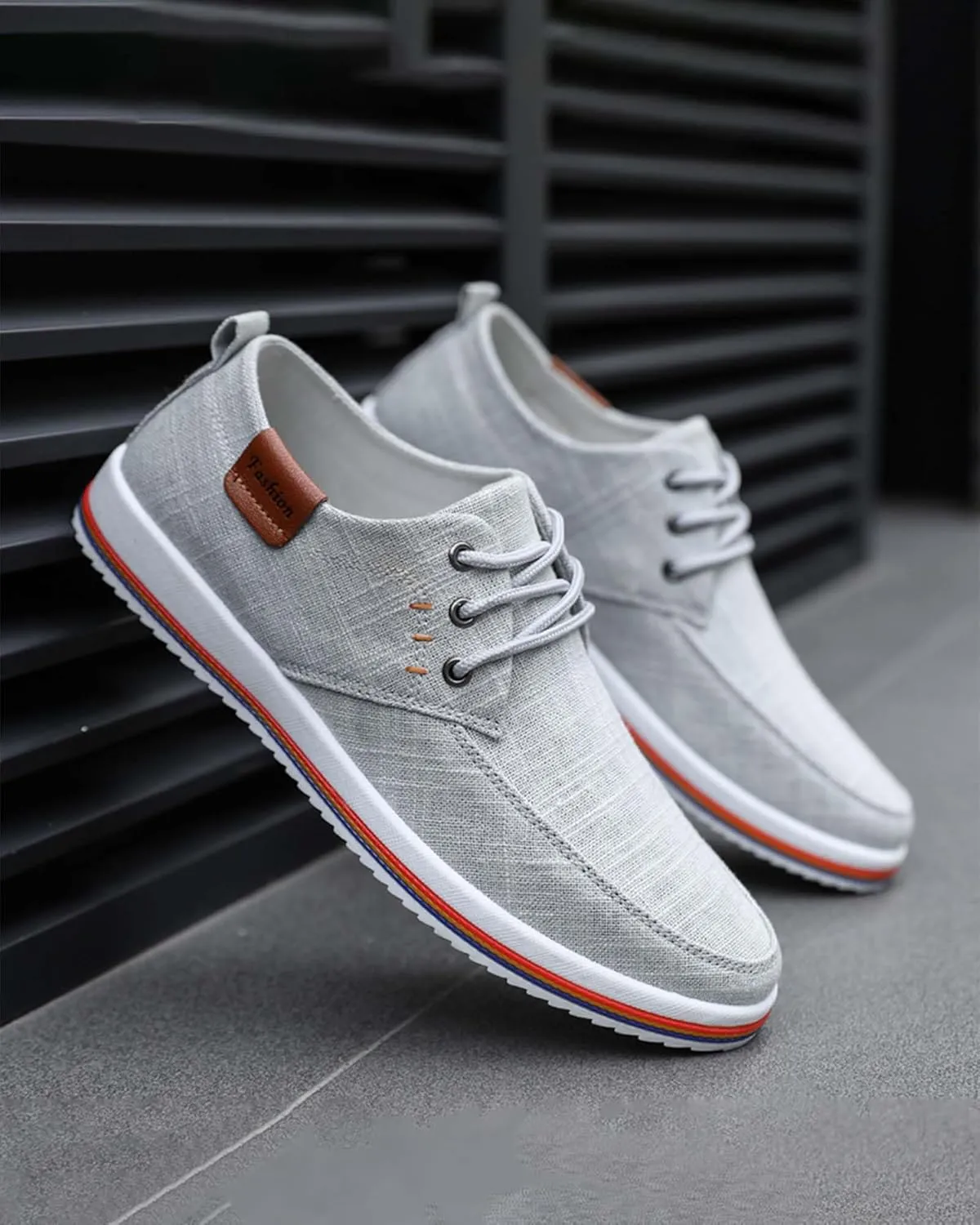 Men's Fashion Loafers Breathable Canvas Shoes Comfortable Round Toe Sneakers Low Top Lace Up Casual Shoes