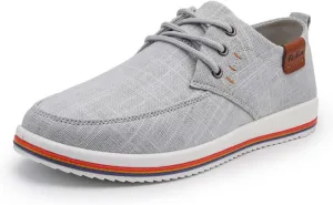 Men's Fashion Loafers Breathable Canvas Shoes Comfortable Round Toe Sneakers Low Top Lace Up Casual Shoes