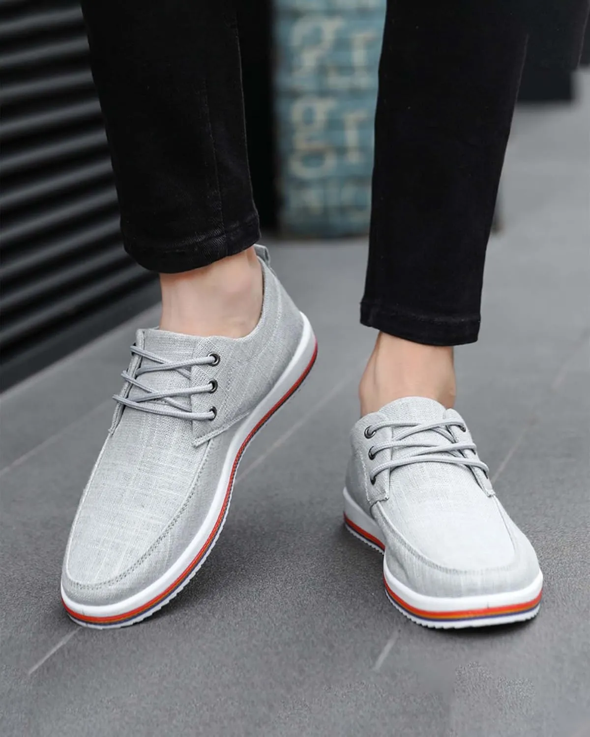 Men's Fashion Loafers Breathable Canvas Shoes Comfortable Round Toe Sneakers Low Top Lace Up Casual Shoes
