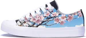 Men's Fashion Sneakers Low Top Canvas Shoes Cherry Blossom Sakura Pattern Casual Breathable Walking Tennis Shoes for Women