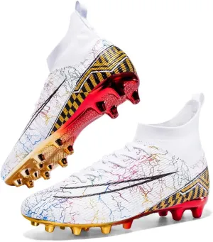 Mens High-Top Soccer Cleats for Training: Breathable Soccer Boots for Professional - Non Slip Football Shoes for Youth