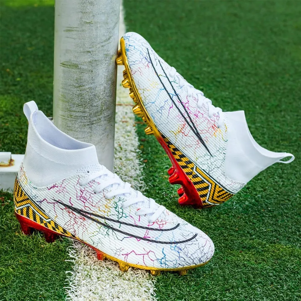 Mens High-Top Soccer Cleats for Training: Breathable Soccer Boots for Professional - Non Slip Football Shoes for Youth