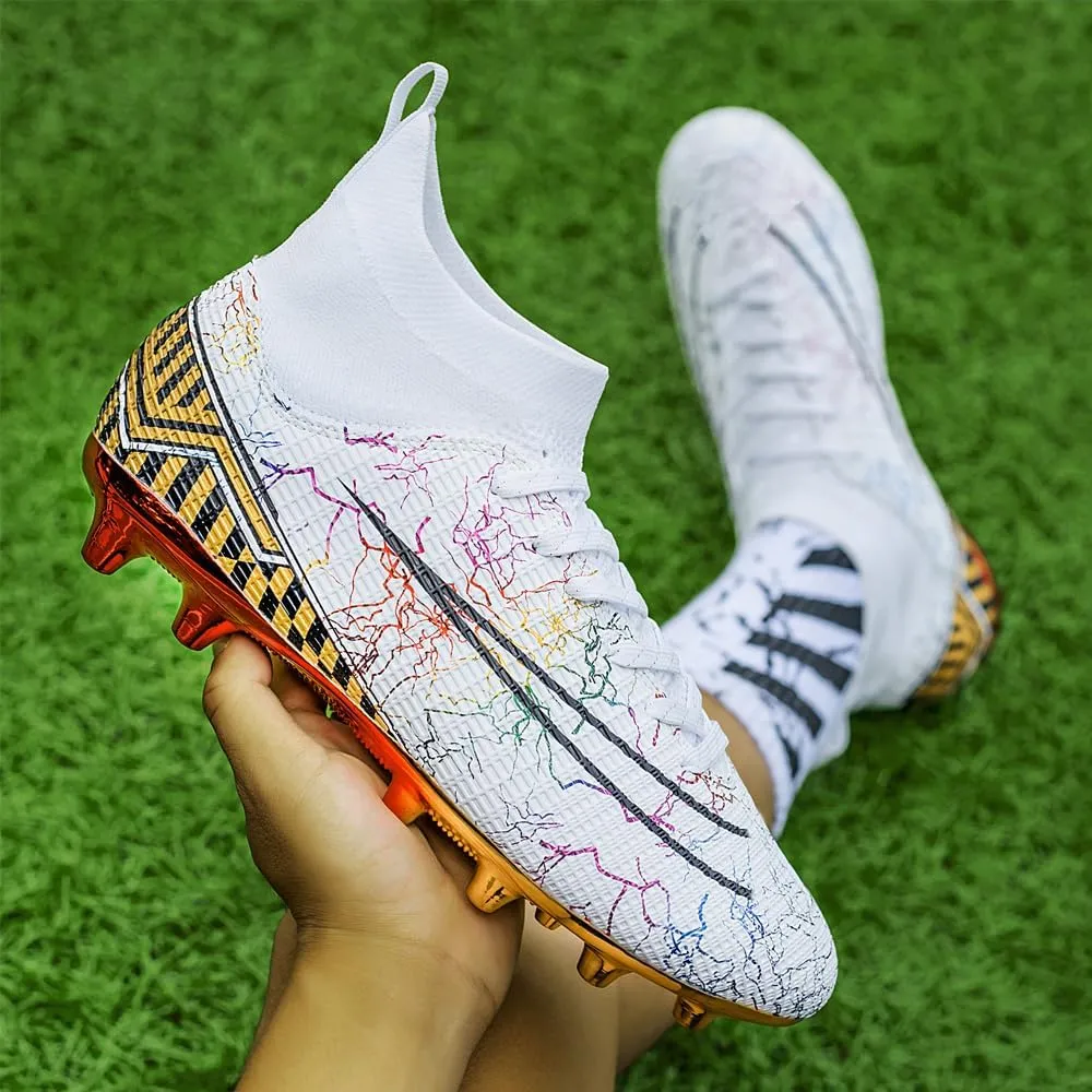 Mens High-Top Soccer Cleats for Training: Breathable Soccer Boots for Professional - Non Slip Football Shoes for Youth