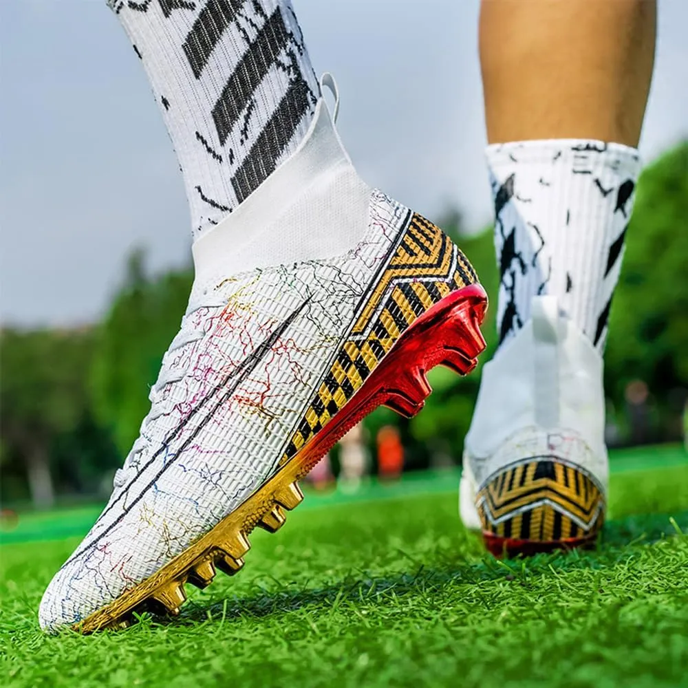 Mens High-Top Soccer Cleats for Training: Breathable Soccer Boots for Professional - Non Slip Football Shoes for Youth