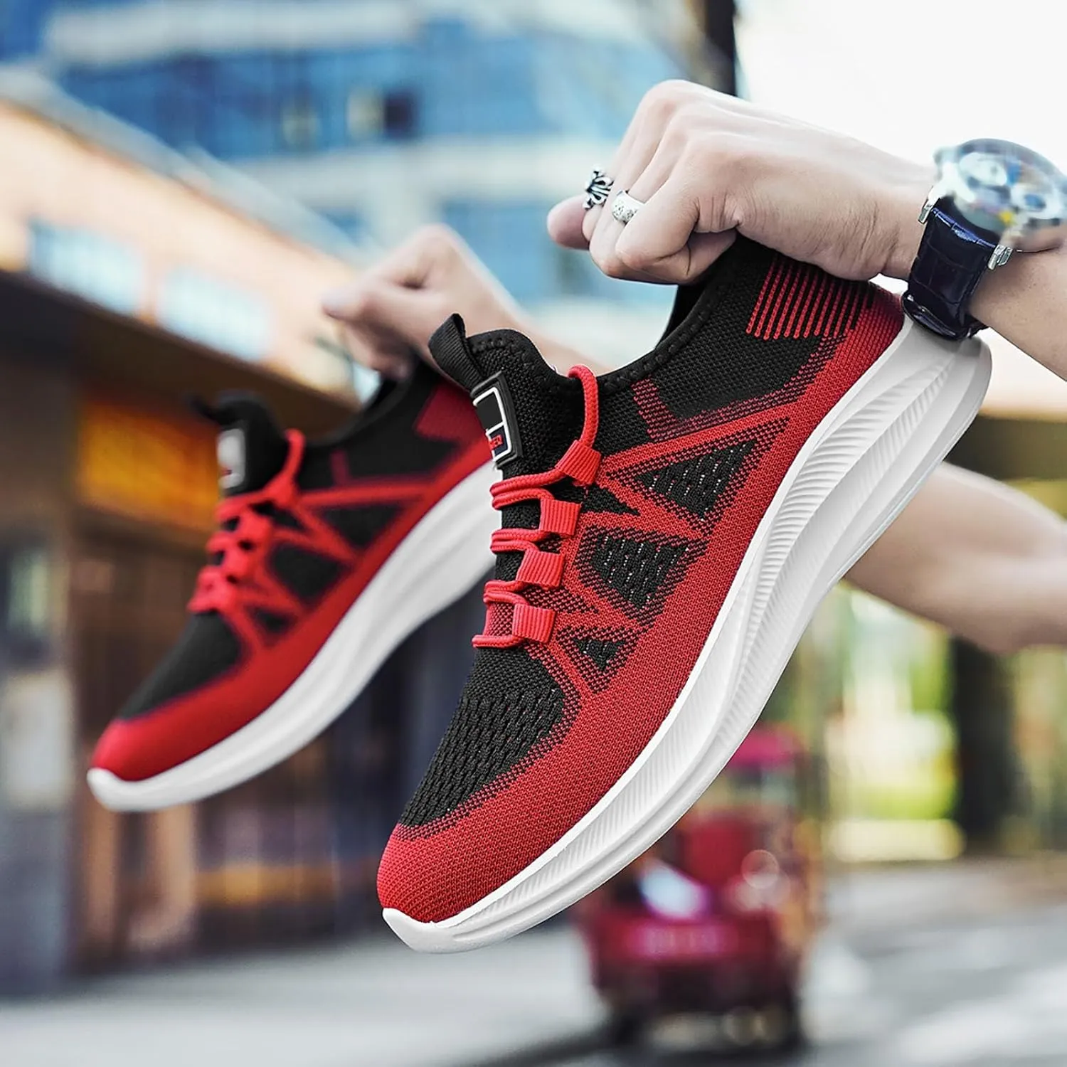 Men's Reathable Stretch Canvas Shoes Breathable Elastic Fly Woven Mesh Sneaker Convenient Elderly Slip on Shoes