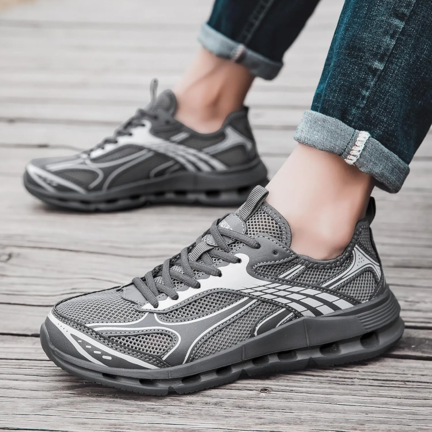 Men's Reathable Stretch Canvas Shoes Lightweight Breathable Slip On Running Shoe Arch Support Plantar Fasciitis