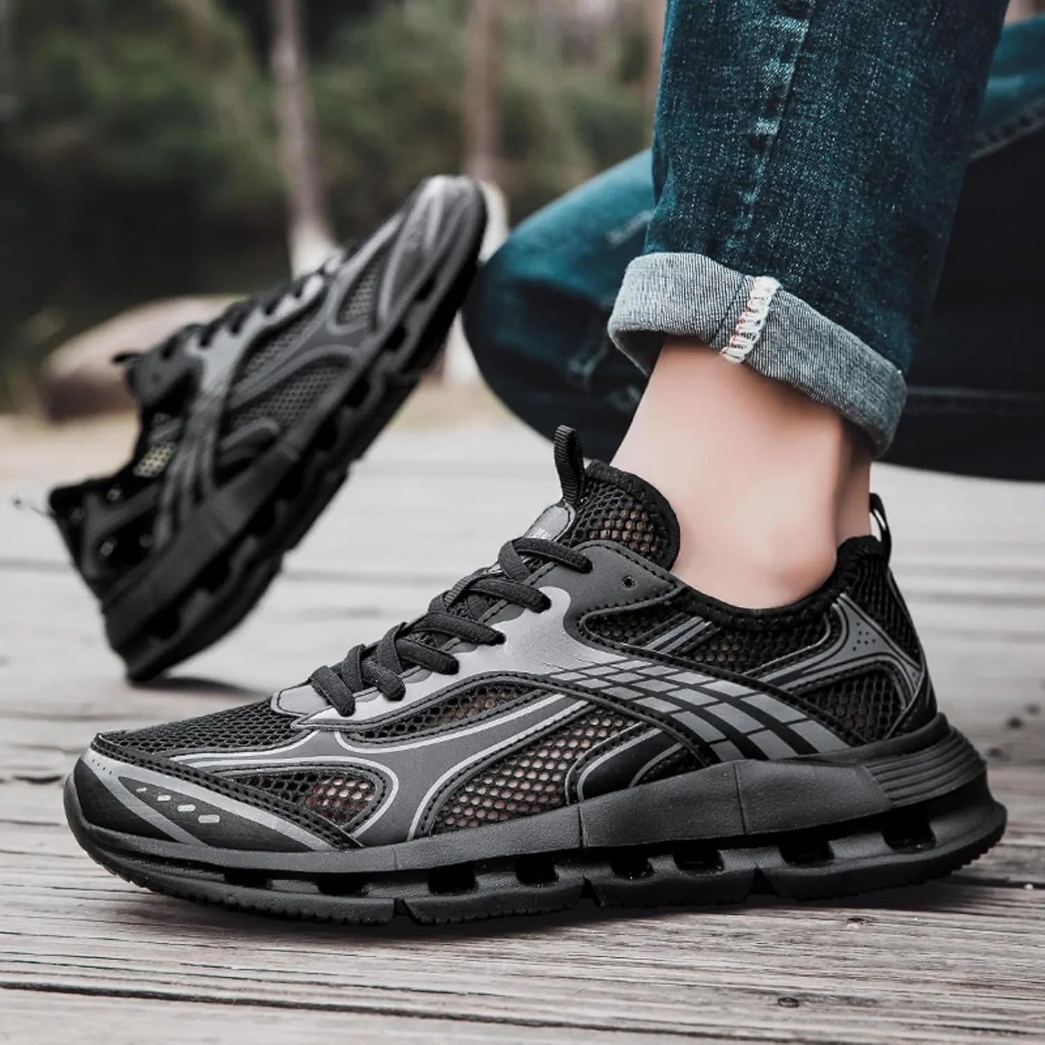 Men's Reathable Stretch Canvas Shoes Lightweight Breathable Slip On Running Shoe Arch Support Plantar Fasciitis