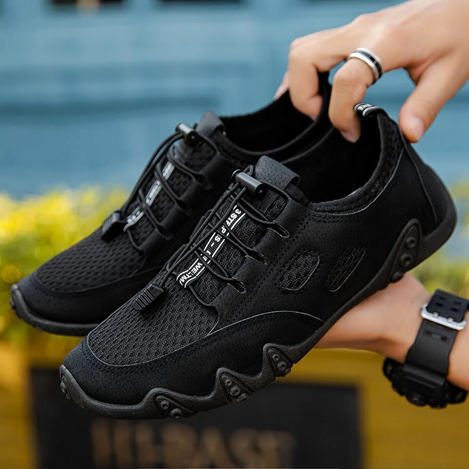 Mens Running Shoes Non-Slip Barefoot Footwear Wading Sneakers Slip On Platform Casual Trainers Comfortable Sneaker Mesh Lightweight Breathable Outdoor Shoes
