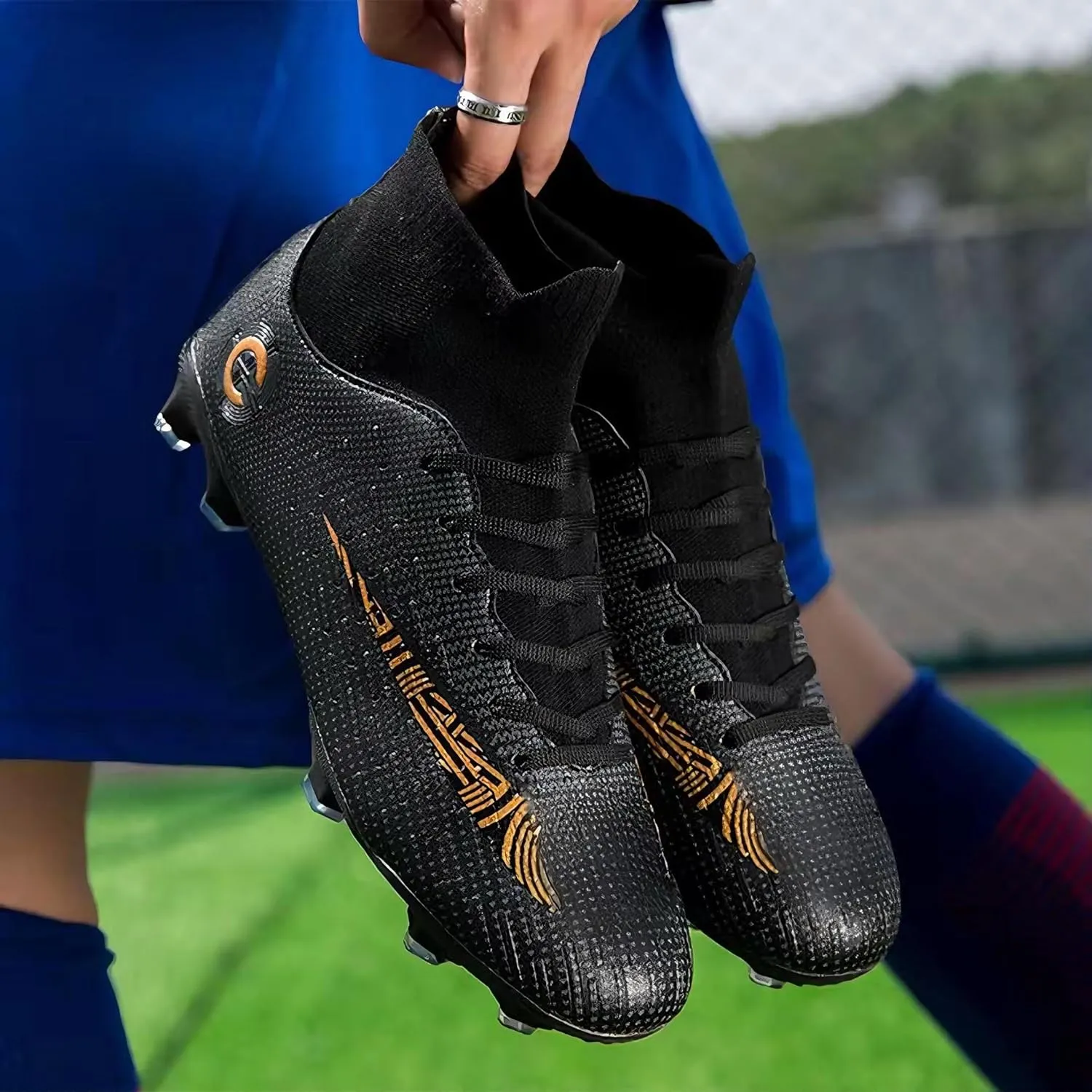 Men's Soccer Cleats Football Shoes with Non-Slip Spikes High-Tops Lace-Up Ankle Support Outdoor Firm Ground Turf Baseball Lacrosse Combat Boots