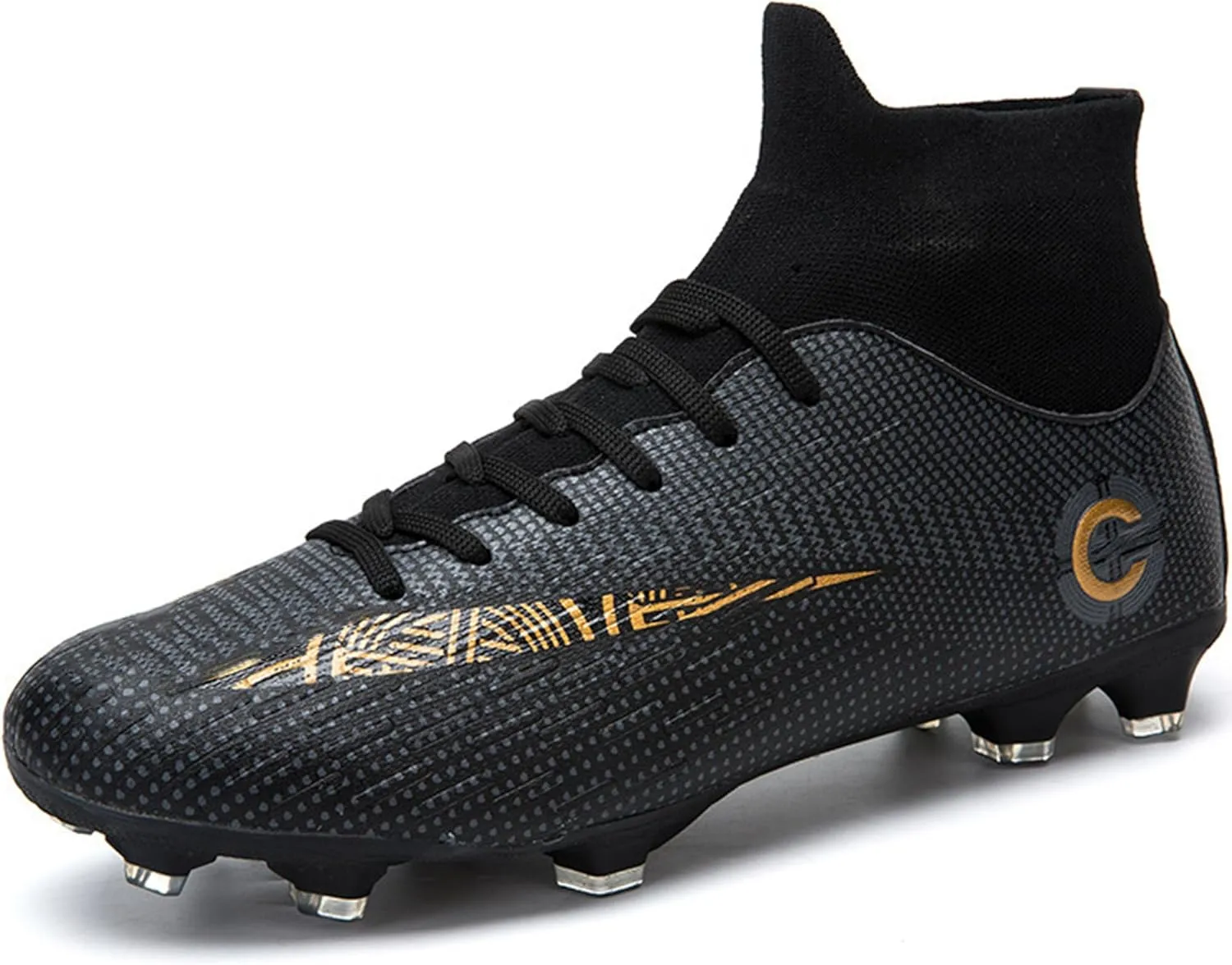 Men's Soccer Cleats Football Shoes with Non-Slip Spikes High-Tops Lace-Up Ankle Support Outdoor Firm Ground Turf Baseball Lacrosse Combat Boots