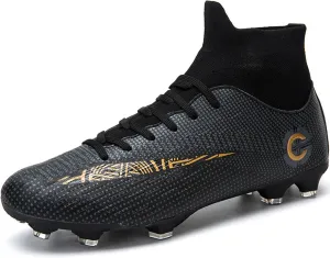 Men's Soccer Cleats Football Shoes with Non-Slip Spikes High-Tops Lace-Up Ankle Support Outdoor Firm Ground Turf Baseball Lacrosse Combat Boots