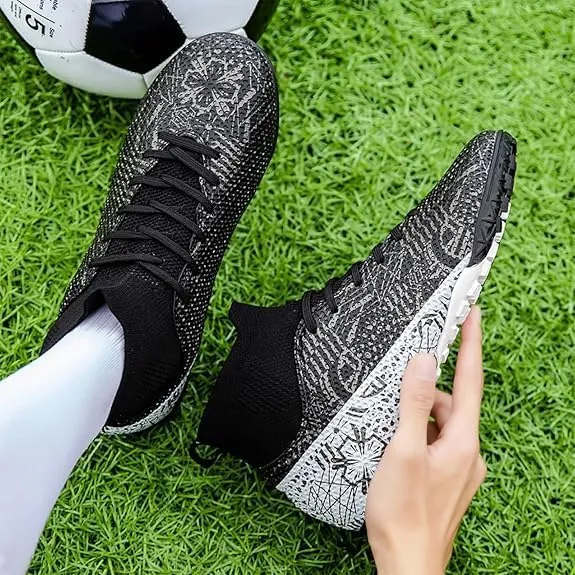Men's Soccer Shoes High-Tops Lace-Up Non-Slip Spikes Indoor Football Futsal TF Turf Cleats