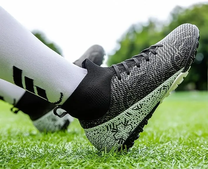 Men's Soccer Shoes High-Tops Lace-Up Non-Slip Spikes Indoor Football Futsal TF Turf Cleats