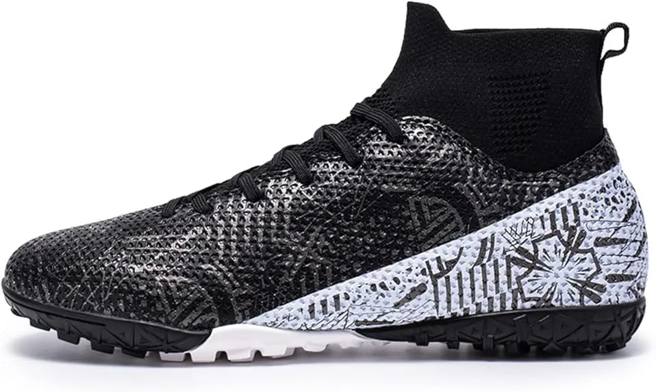 Men's Soccer Shoes High-Tops Lace-Up Non-Slip Spikes Indoor Football Futsal TF Turf Cleats