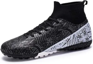 Men's Soccer Shoes High-Tops Lace-Up Non-Slip Spikes Indoor Football Futsal TF Turf Cleats