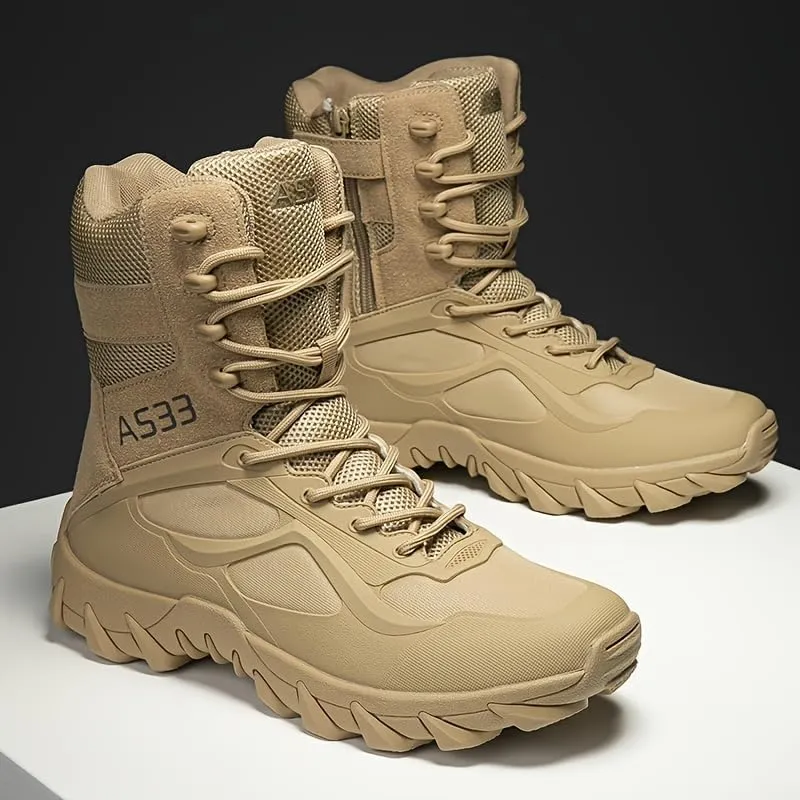 Men's Trendy High Top Hiking Boots, Comfy Non Slip Lace Up Durable Casual Shoes for Men's Outdoor Activities