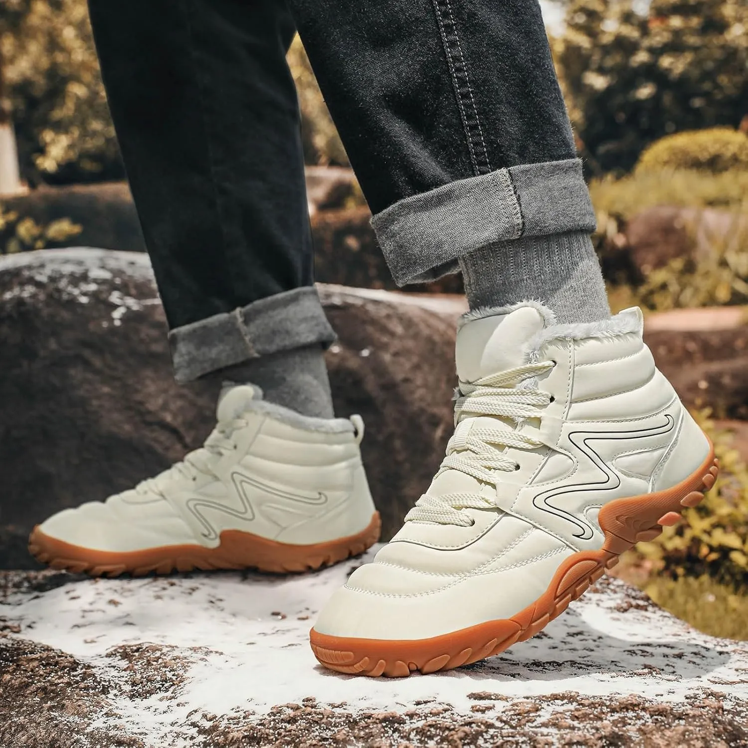 Mens Womens Winter Hiking Boots Wide Toe Box Warm Snow Boots Minimalist Barefoot Boots Zero Drop Sole Waterproof Non-Slip Ankle Booties