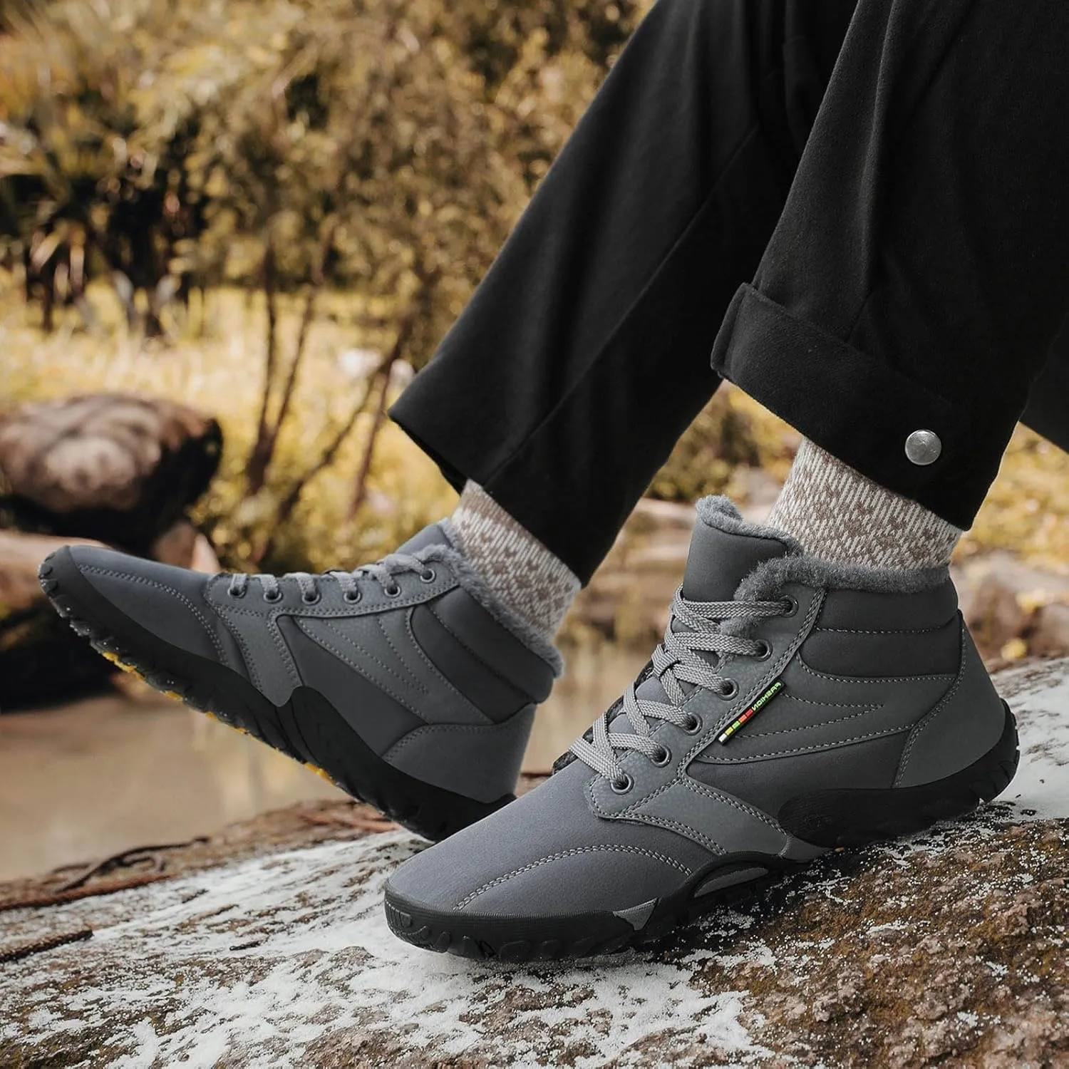 Mens Womens Winter Hiking Boots Wide Toe Box Warm Snow Boots Minimalist Barefoot Boots Zero Drop Sole Waterproof Non-Slip Ankle Booties