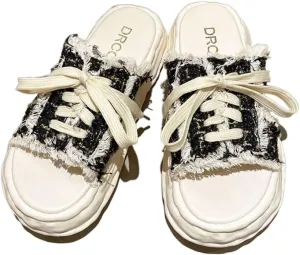 MOLERFO Women's Sandals Open-toe Denim In Backless Canvas Shoes Step on Cloud Platform Sandals