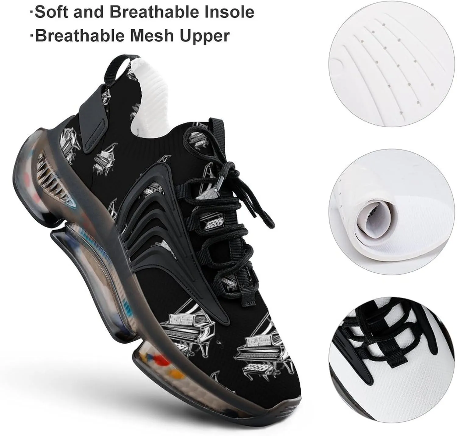 Music Piano Men's Running Shoes Lightweight Walking Shoe Breathable Sneaker