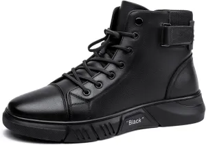 Myallfeet Men's Classic Italian High Top Cashmere Leather Boots Non-Slip Shock Absorber Side Zipper Business Ankle Boots Classic Fashion Casual Round Toe Leather Chukka Boots