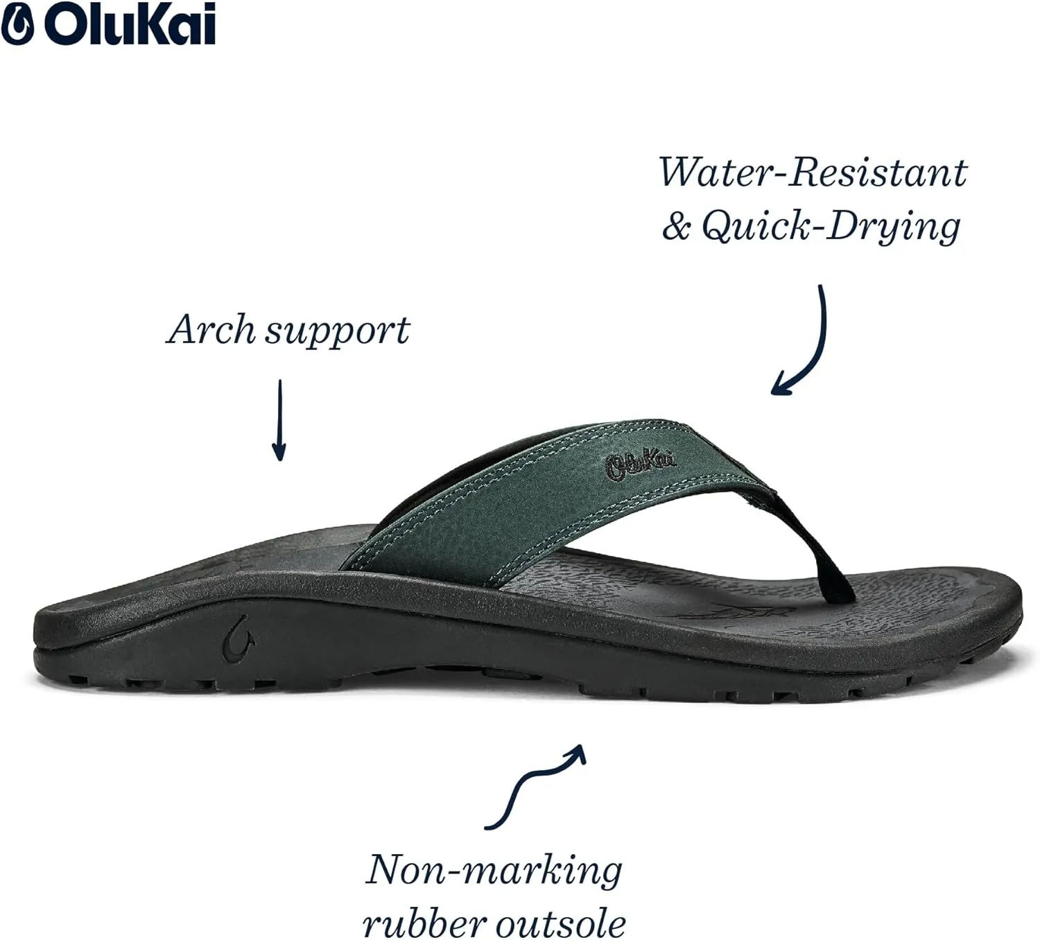 OLUKAI Ohana Men's Beach Sandals, Water Resistant Flip Flops, Arch Support & Comfort Fit, Lightweight & Durable, Enhanced Grip & Traction