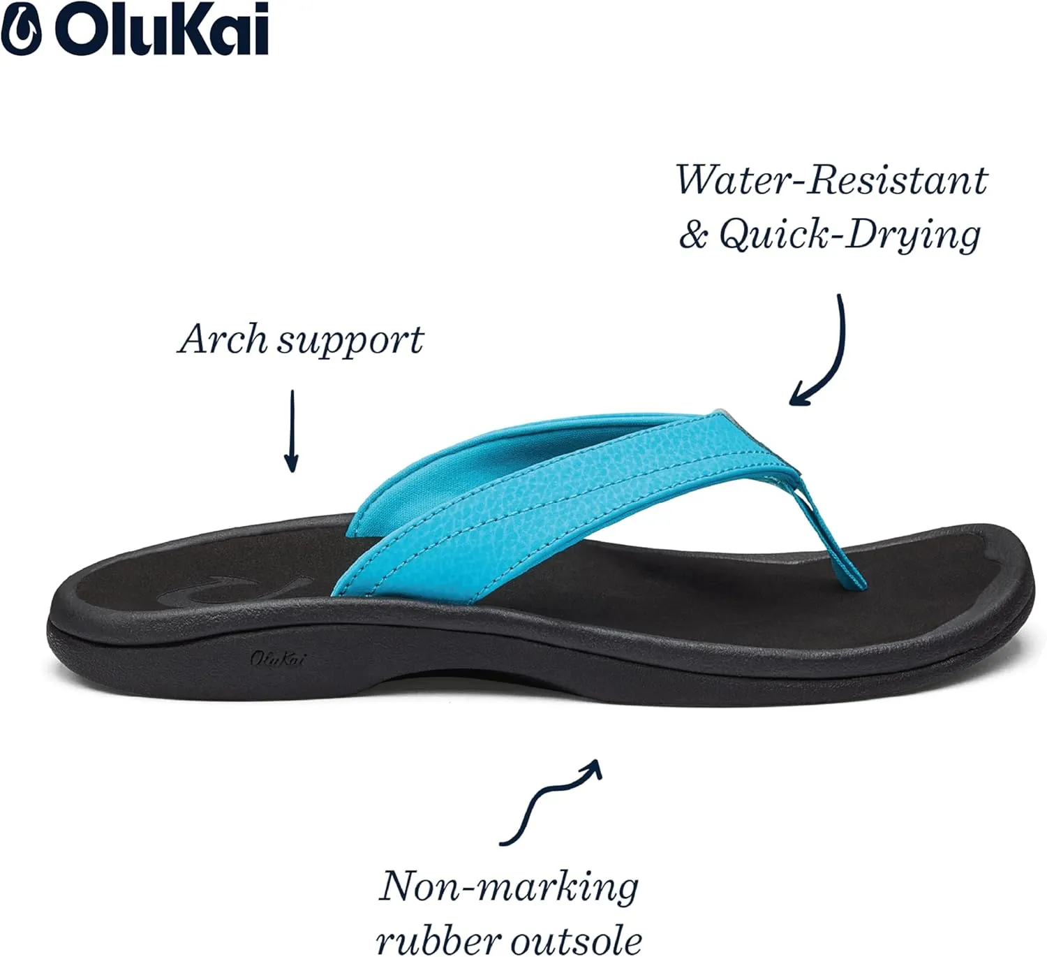 OLUKAI Ohana Women's Beach Sandals, Water Resistant Flip Flops, Arch Support & Comfort Fit, Lightweight & Durable, Enhanced Grip & Traction