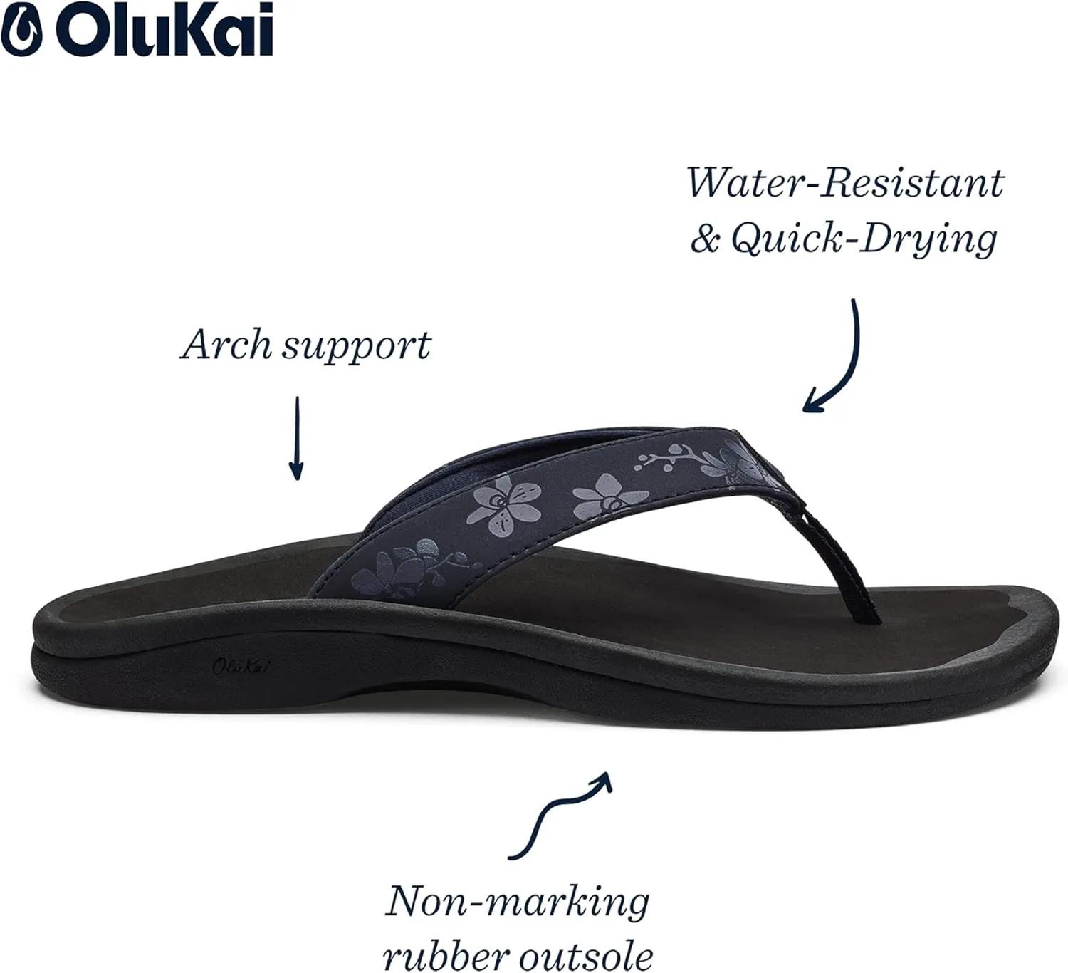 OLUKAI Ohana Women's Beach Sandals, Water Resistant Flip Flops, Arch Support & Comfort Fit, Lightweight & Durable, Enhanced Grip & Traction