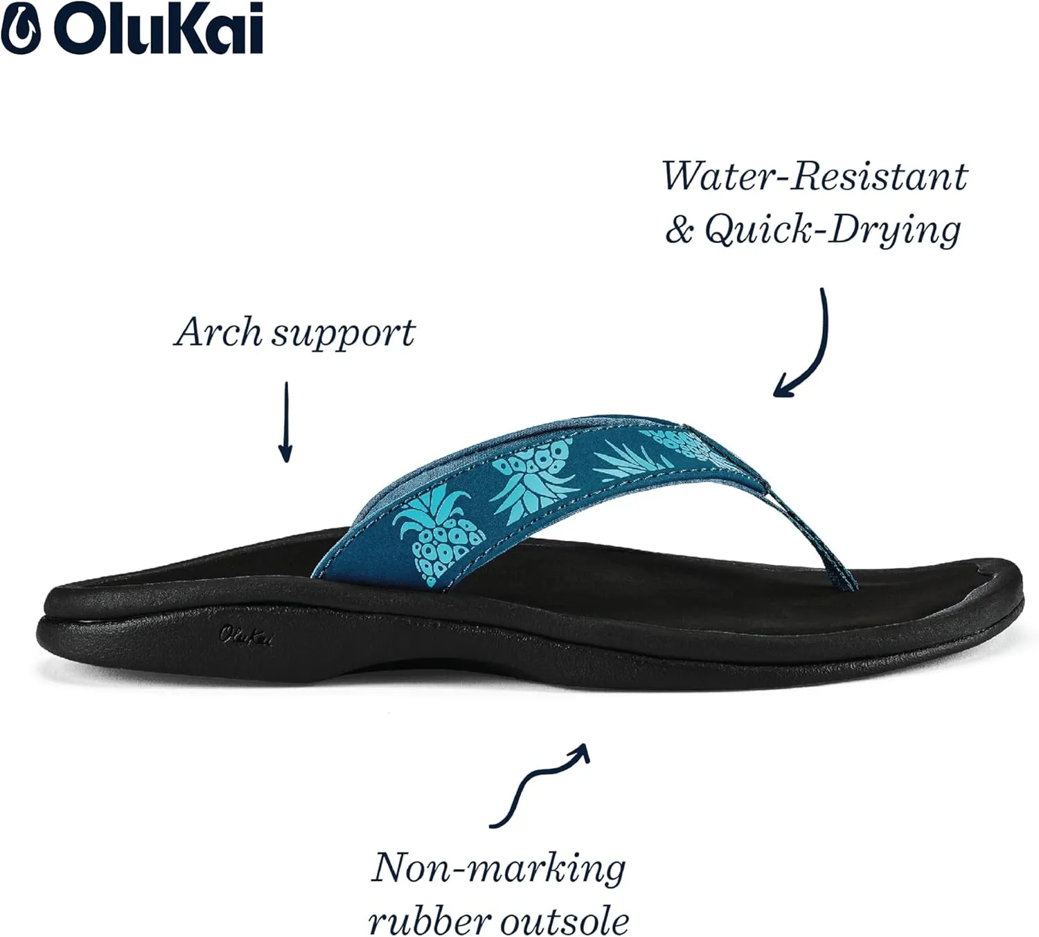OLUKAI Ohana Women's Beach Sandals, Water Resistant Flip Flops, Arch Support & Comfort Fit, Lightweight & Durable, Enhanced Grip & Traction