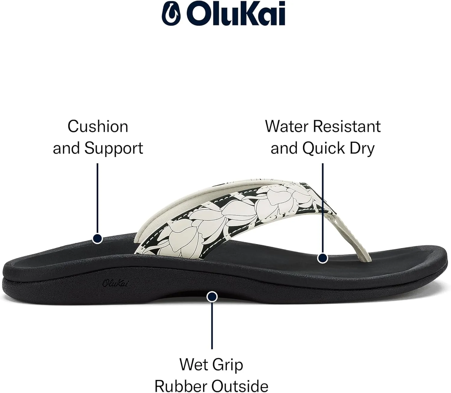 OLUKAI Ohana Women's Beach Sandals, Water Resistant Flip Flops, Arch Support & Comfort Fit, Lightweight & Durable, Enhanced Grip & Traction