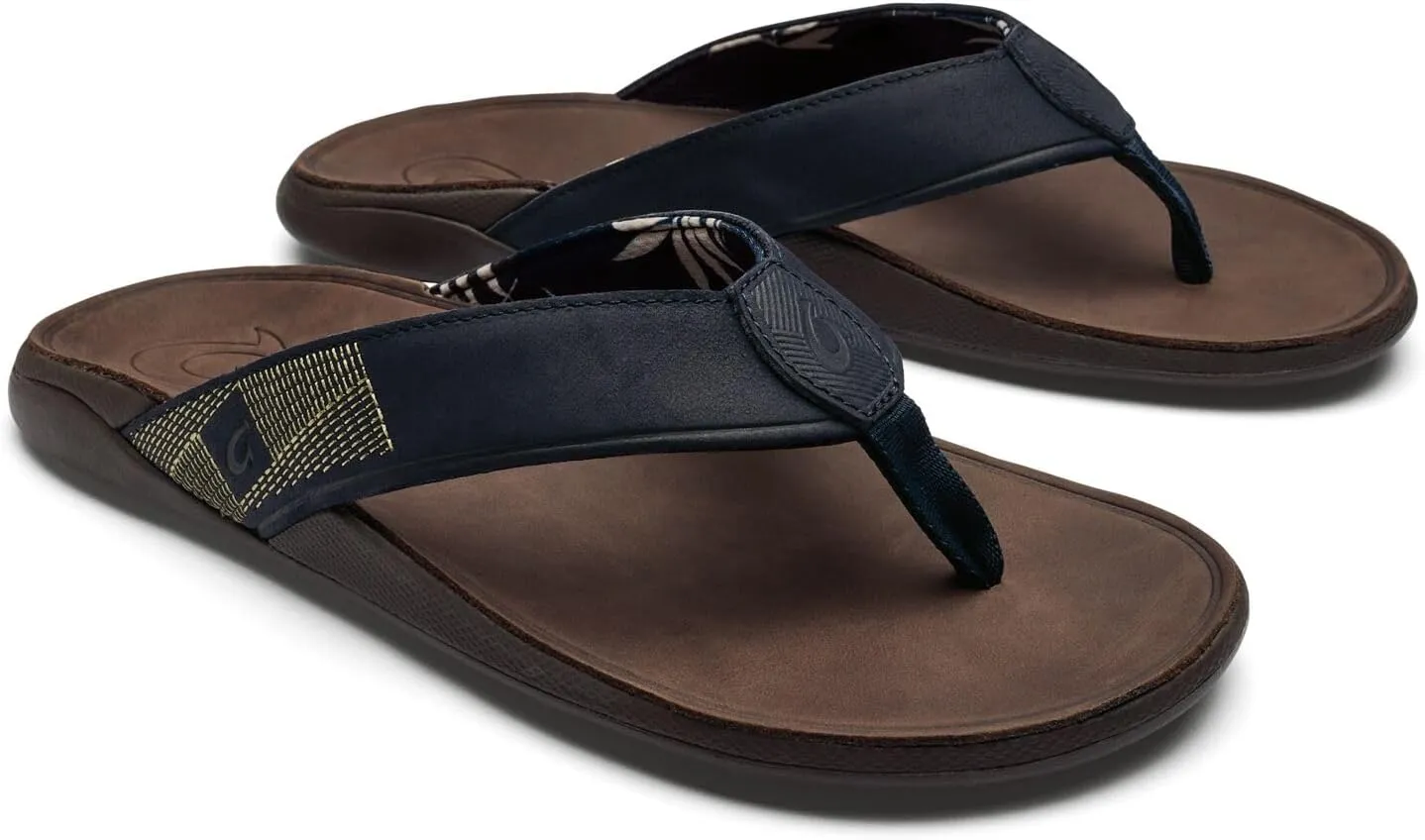 OLUKAI Tuahine Men's Waterproof Leather Sandals, Versatile Beach Flip Flops, Arch Support & Comfort Fit, Lightweight & Durable, Enhanced Grip & Traction
