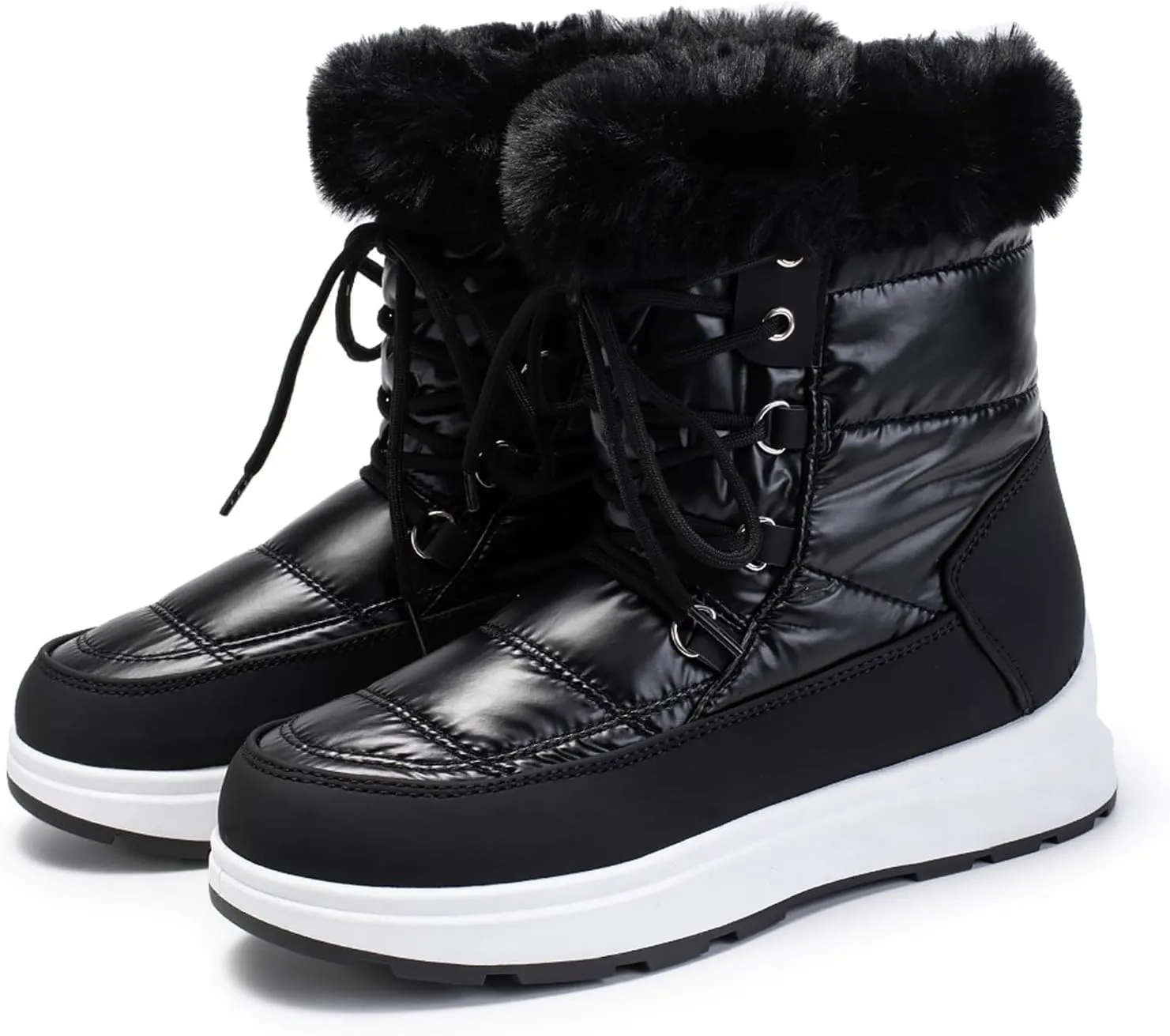 Platform Snow Boots Women Winter Boots for Women Casual Fashion Lace-up High Top Sneakers Warm Cozy Fleece Lined Cold Weather Boots Water-proof Anti-Slip Outdoor Shoes Mid Calf Boots