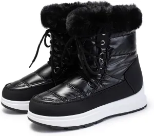 Platform Snow Boots Women Winter Boots for Women Casual Fashion Lace-up High Top Sneakers Warm Cozy Fleece Lined Cold Weather Boots Water-proof Anti-Slip Outdoor Shoes Mid Calf Boots