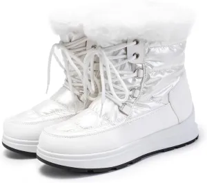 Platform Snow Boots Women Winter Boots for Women Casual Fashion Lace-up High Top Sneakers Warm Cozy Fleece Lined Cold Weather Boots Water-proof Anti-Slip Outdoor Shoes Mid Calf Boots