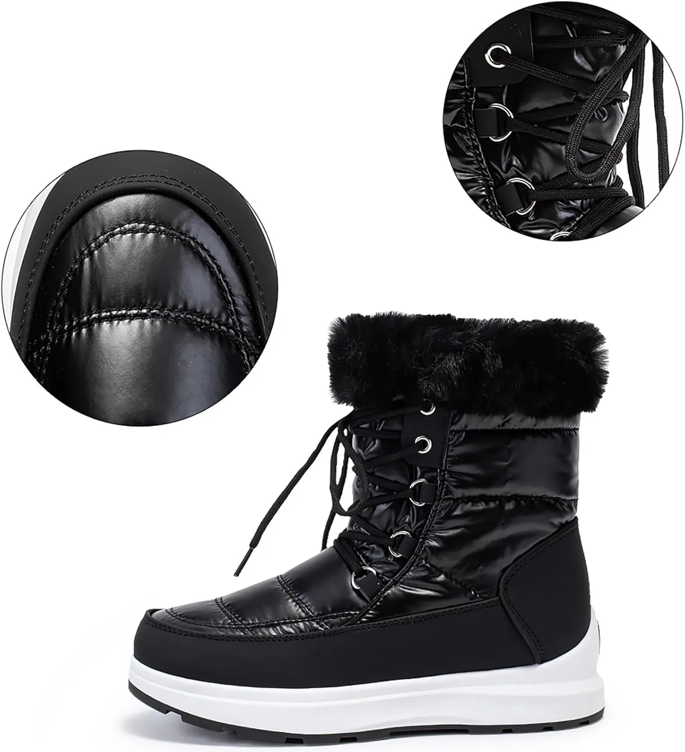 Platform Snow Boots Women Winter Boots for Women Casual Fashion Lace-up High Top Sneakers Warm Cozy Fleece Lined Cold Weather Boots Water-proof Anti-Slip Outdoor Shoes Mid Calf Boots