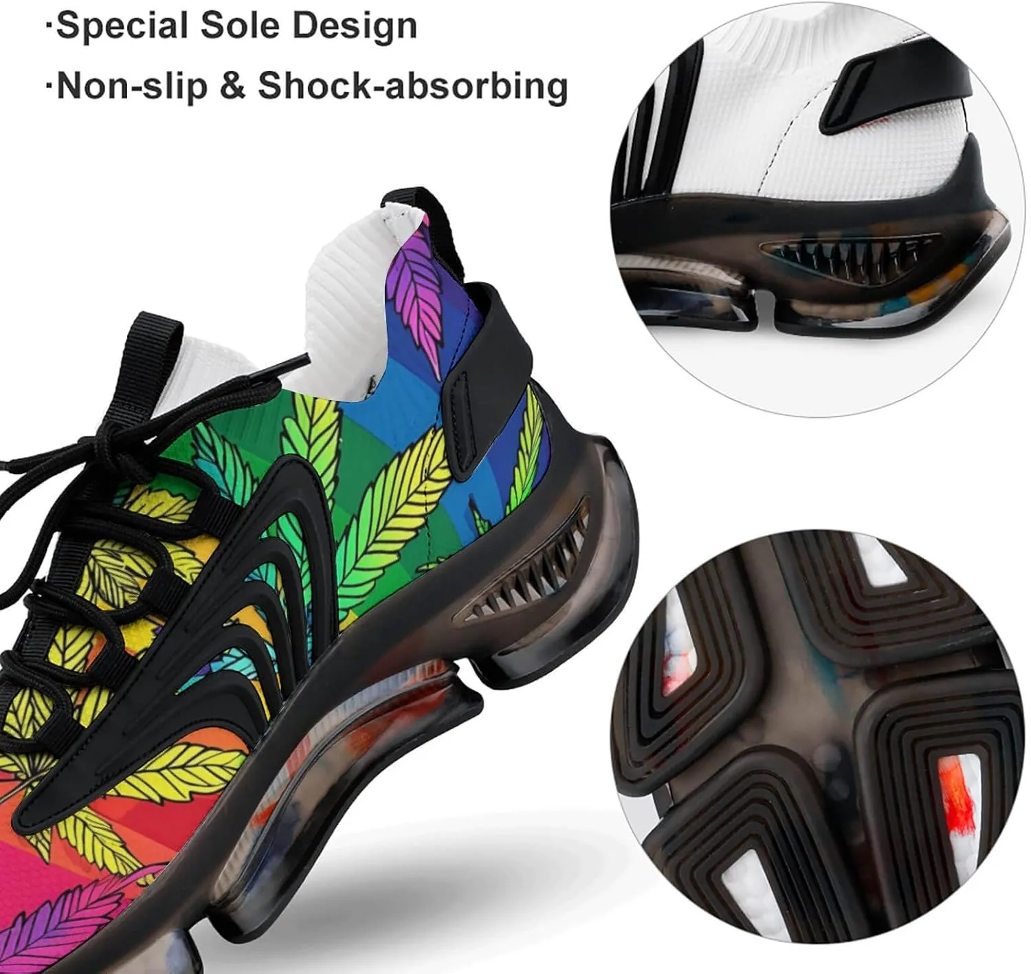 Rainbow Weed Leaf Men's Running Shoes Lightweight Walking Shoe Breathable Sneaker