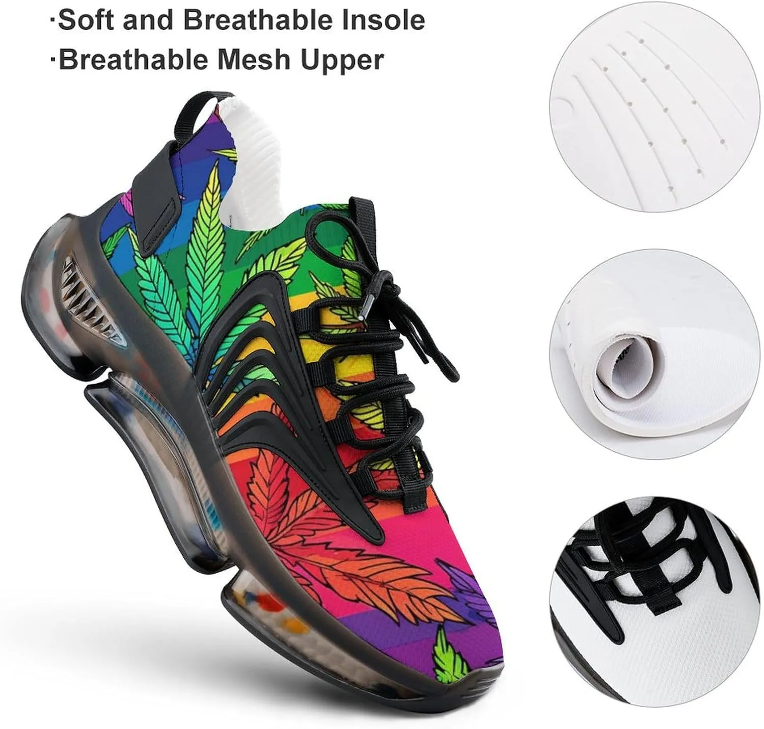 Rainbow Weed Leaf Men's Running Shoes Lightweight Walking Shoe Breathable Sneaker