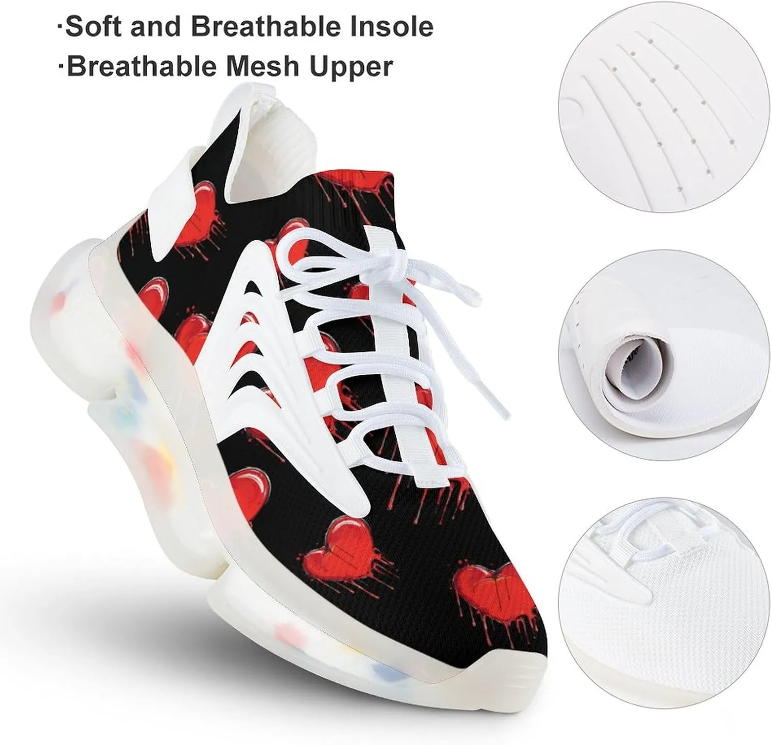 Red Crying Heart Men's Running Shoes Lightweight Walking Shoe Breathable Sneaker