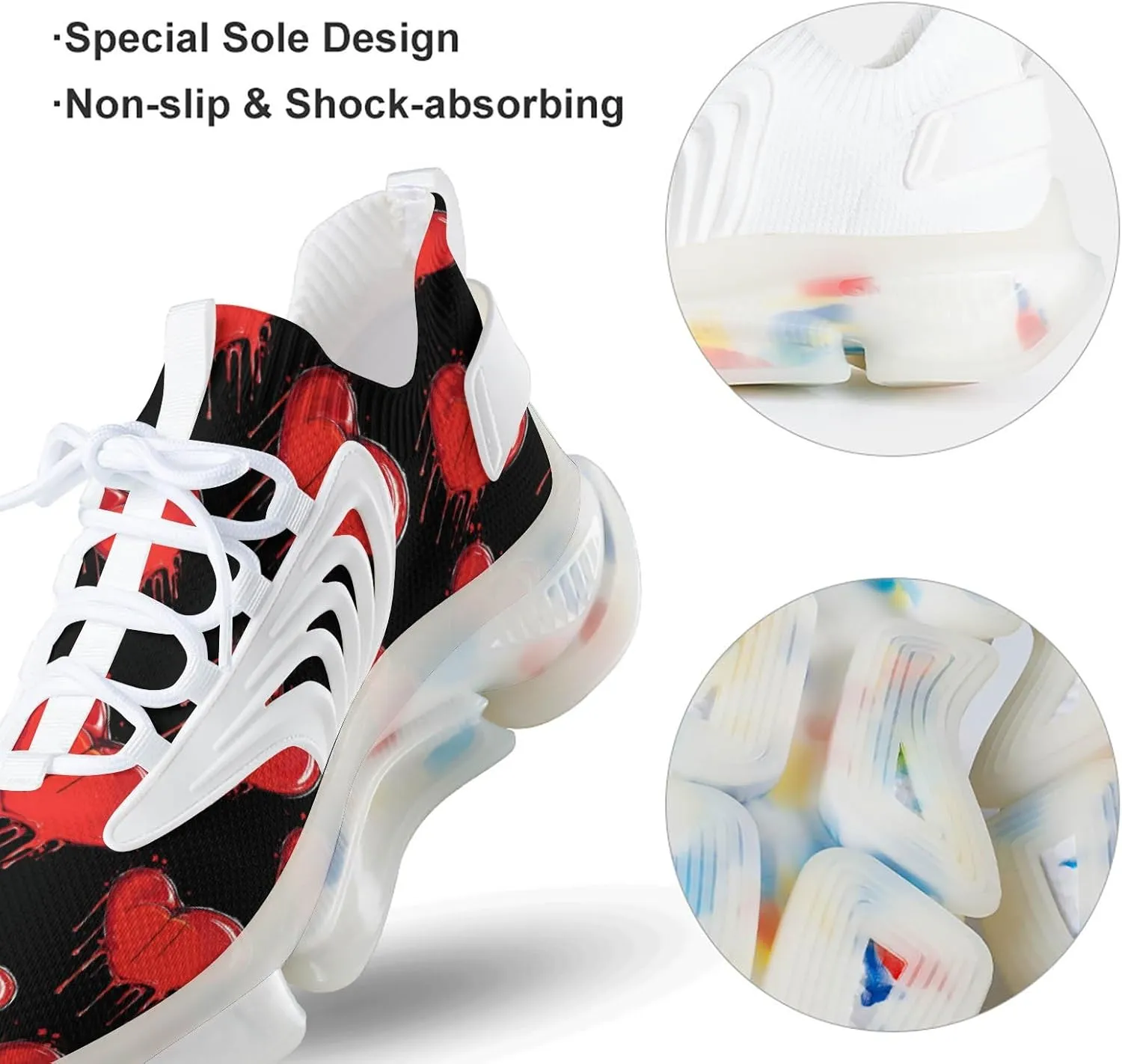Red Crying Heart Men's Running Shoes Lightweight Walking Shoe Breathable Sneaker