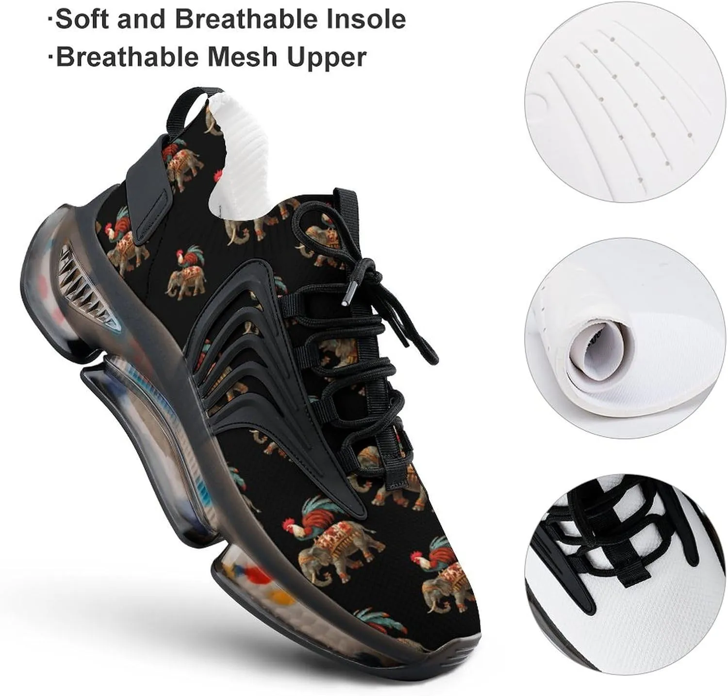 Rooster and Elephant Men's Running Shoes Lightweight Walking Shoe Breathable Sneaker