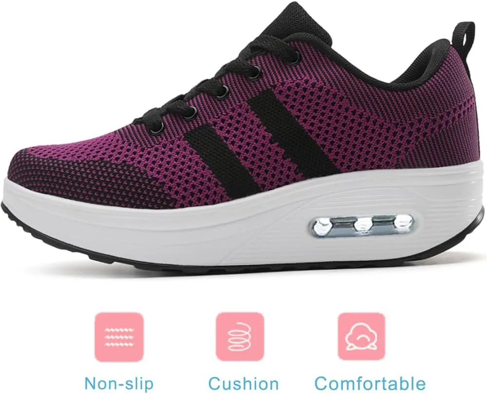 RUIDENG Platform Sneakers for Women Air Cushion | Walking Shoes Women Comfortable All Day | Thick Rocker Bottom