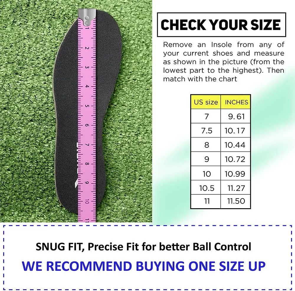 RUNIC Soccer Cleats for Men and Boys  Firm Ground Cleats with Multi-Shaped Studs - Textured Forefoot- Soft Lining -Flexible Upper - Reinforced Stitching - Black/Gold - 6