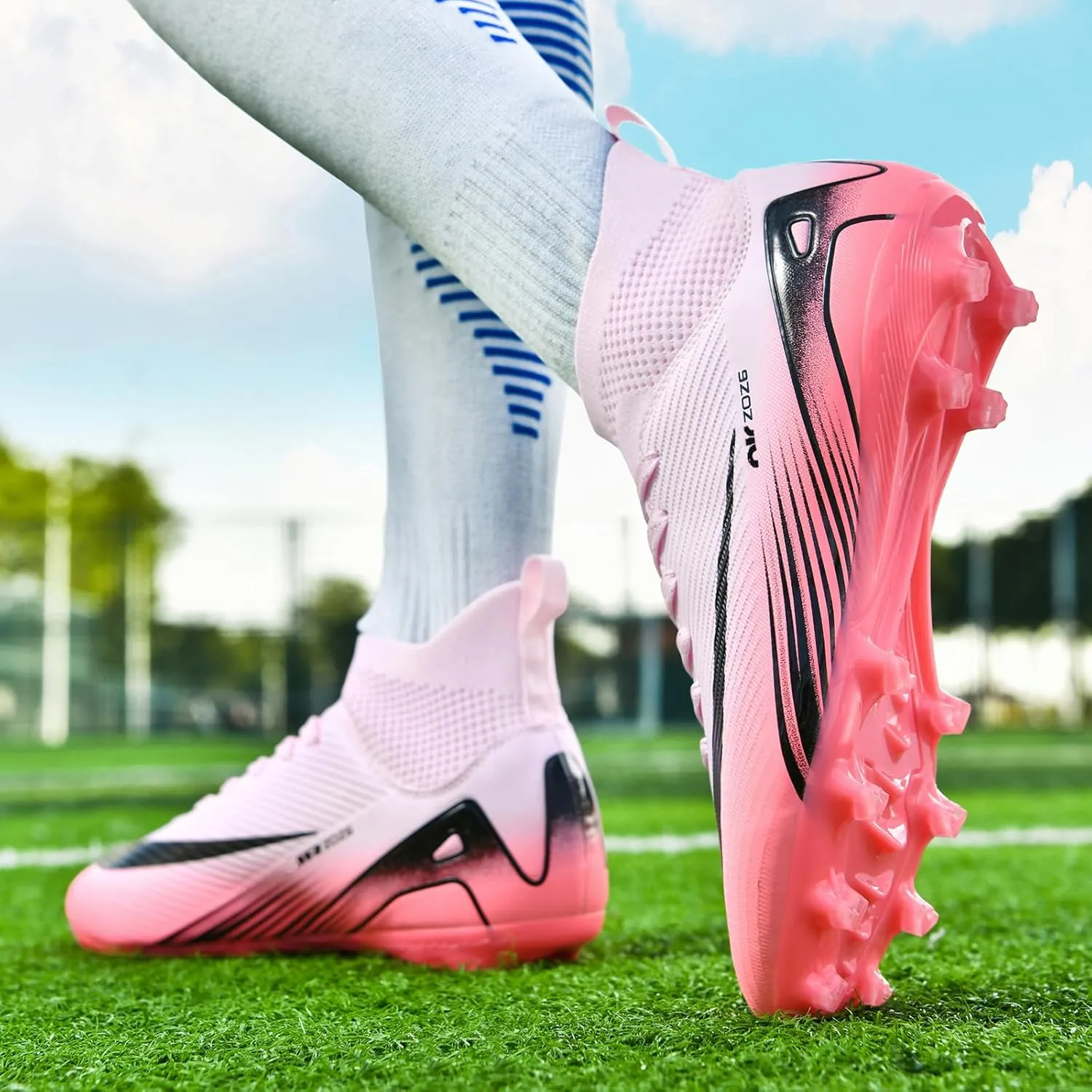 SARW Men's High-Top Soccer Cleats Football Shoes for Boys Girls Beginners Lightweight Youth Professional Indoor Outdoor Sports Athletic Baseball Lacrosse Sneaker Mint Green/Blue/White/Pink