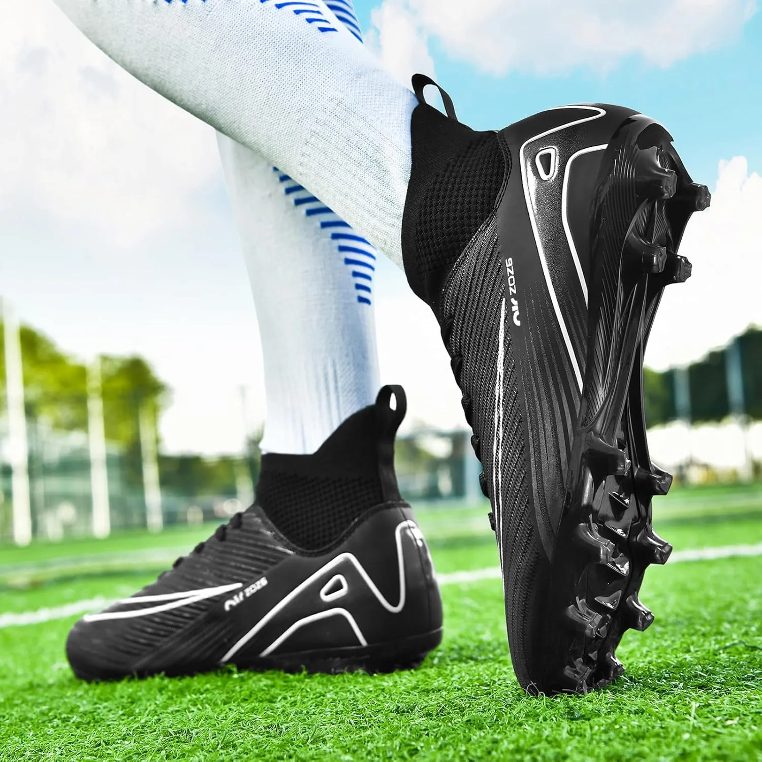 SARW Men's High-Top Soccer Cleats Football Shoes for Boys Girls Beginners Lightweight Youth Professional Indoor Outdoor Sports Athletic Baseball Lacrosse Sneaker Mint Green/Blue/White/Pink